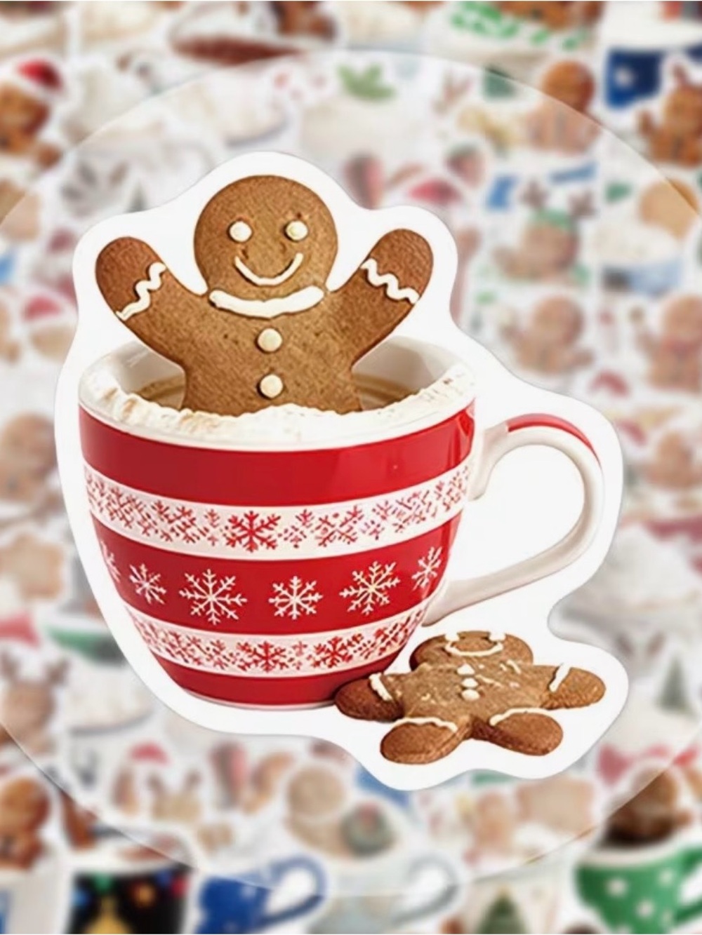 50 Holiday Gingerbread Cookies in Mugs Stickers Christmas Cocoa Coffee Baking - Picture 11 of 16